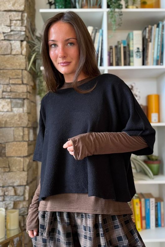 Essential Cashmere Blend Sheer Layering Top Chocolate